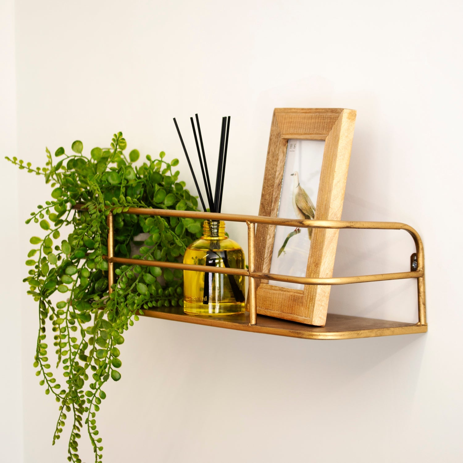 Wandplank Industrieel Metaal Messing Goud 55cm Draadframe Wandrek Woonkamer Modern