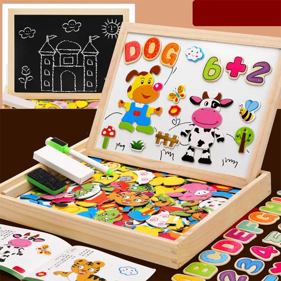 Dubbelzijdig Tekenbord voor Kinderen Hout Magnetisch Krijtbord Whiteboard Creatief Educatief Speelgoed voor Thuis School Activiteiten | Sansoti