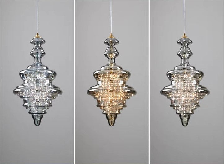 Grijze glazen hanglamp met sterrenhemel-effect voor eetkamer, bar of keukeneiland | Sansoti