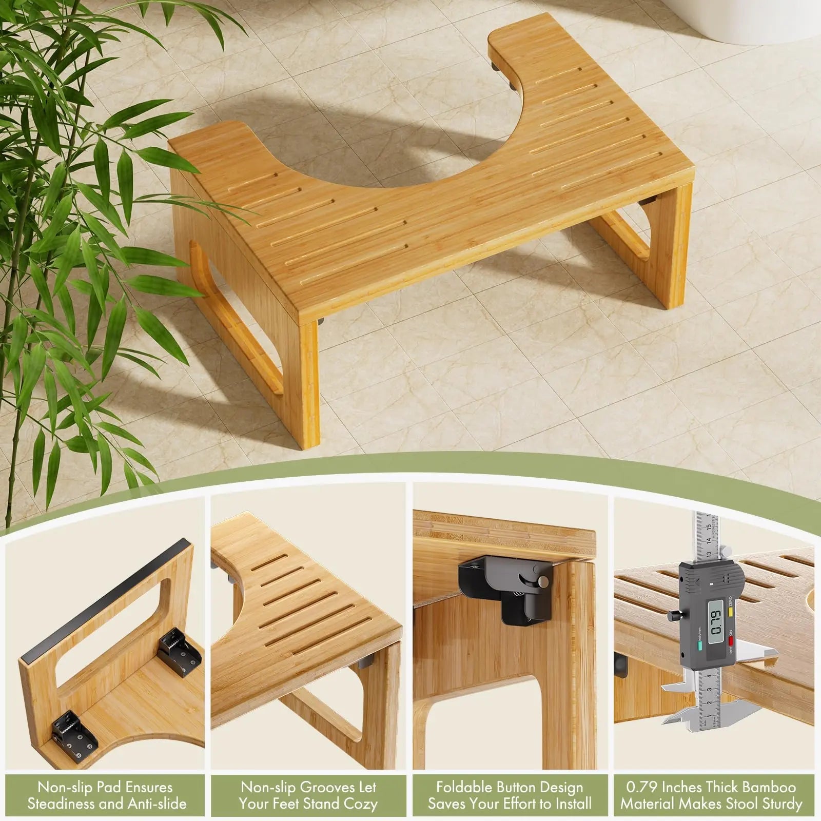 Inklapbare Bamboe Toiletsteun met Antislip Voetjes 41×27×18cm voor Stabiele Houding en Comfort | Sansoti