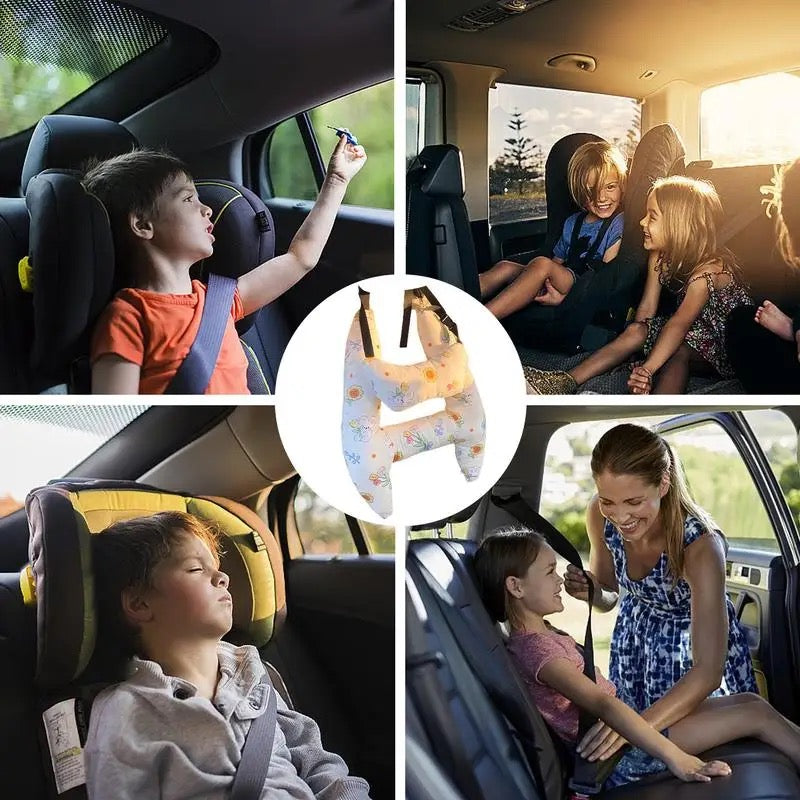 Autokussen Kind Hoofdsteun Katoenmix 67x50cm Beige Reiskussen Auto Neksteun Kinderstoel Lange Rit Comfort Slaapondersteuning | Sansoti