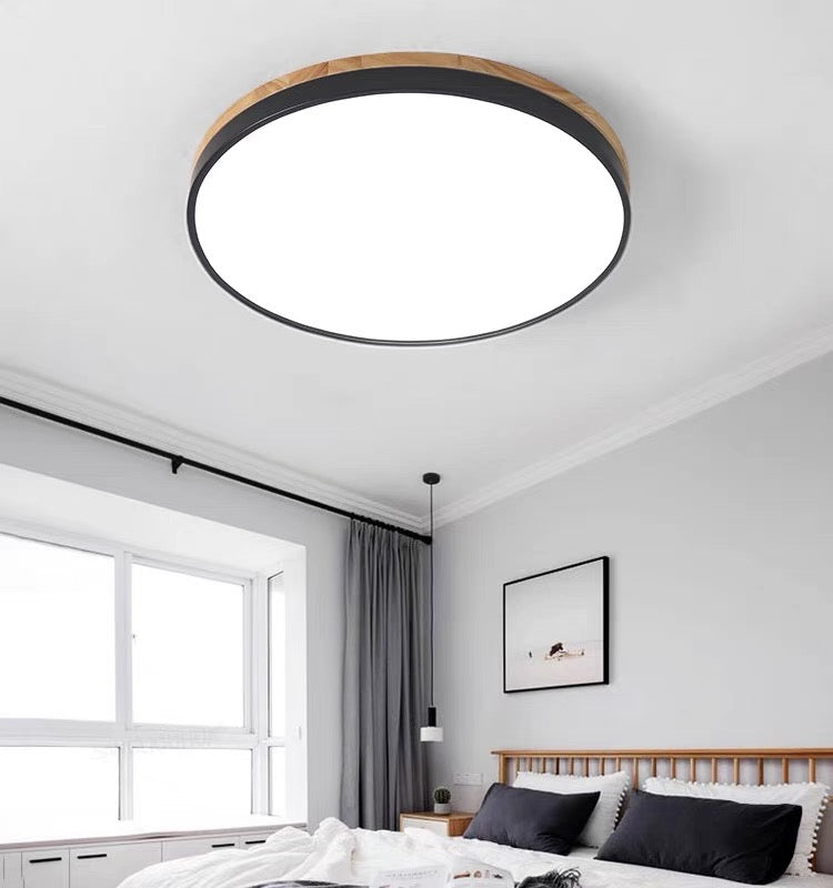 Plafondlamp Hout Rond LED met Acryl – Dimbaar Warm Licht Scandinavisch Design Woonkamer Slaapkamer 30cm 40cm 50cm 60cm | Sansoti