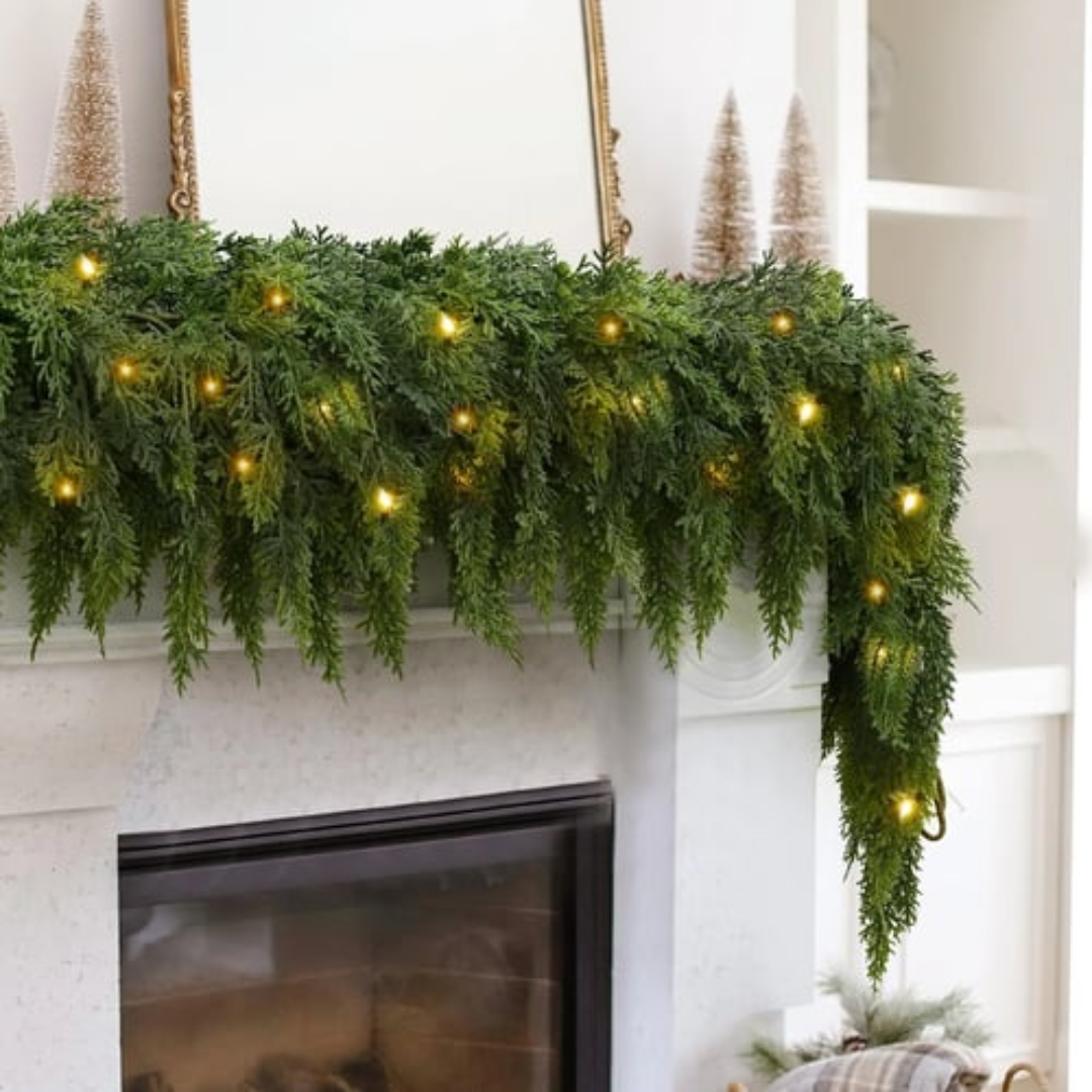 Verlichte Kerstguirlande 200cm Kunstceder Warm Wit LED Feestdecoratie Binnen Buiten Kerstversiering Slinger | Sansoti