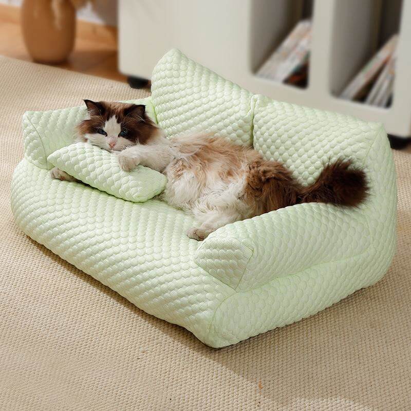 Kühlendes Hundesofa-Kissen mit Seitenlehnen – Atmungsaktive Eisseidenmatte für warme Sommertage und Komfort | Sansoti
