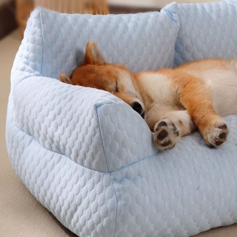 Kühlendes Hundesofa-Kissen mit Seitenlehnen – Atmungsaktive Eisseidenmatte für warme Sommertage und Komfort | Sansoti
