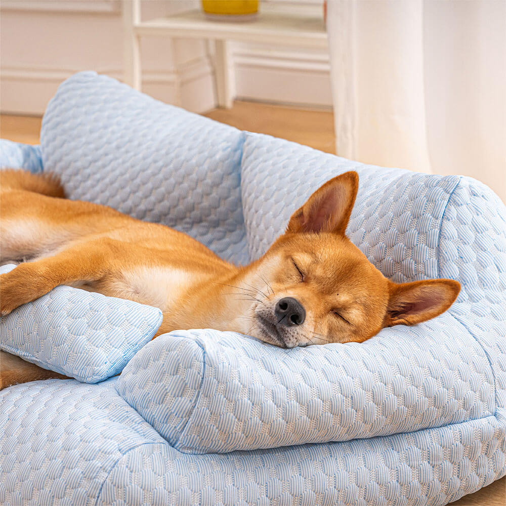 Kühlendes Hundesofa-Kissen mit Seitenlehnen – Atmungsaktive Eisseidenmatte für warme Sommertage und Komfort | Sansoti