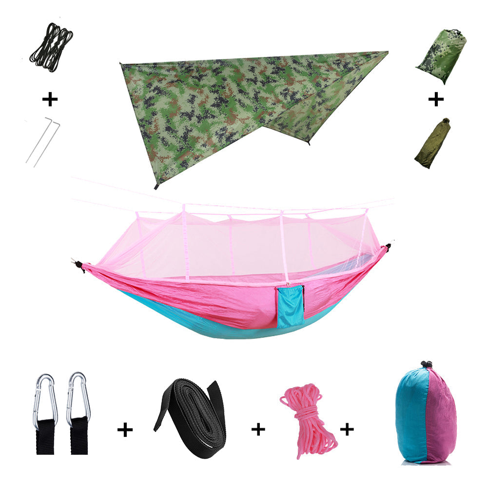 Camping Hangmat voor 2 Personen met Regenscherm en Muskietennet | Sansoti