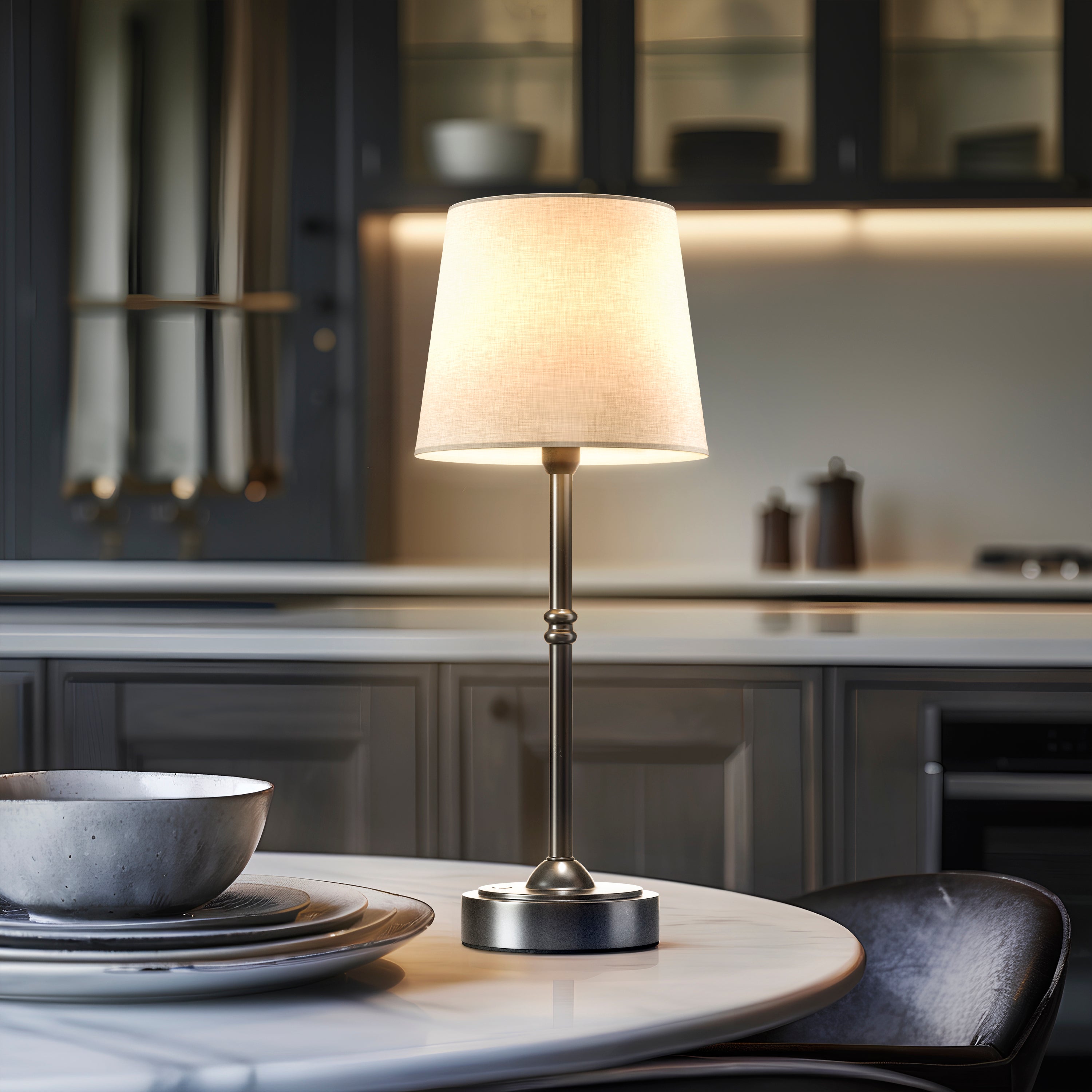 Tafellamp Oplaadbaar Draadloos Goud Wit Kap 40cm USB-C Touch Dimbaar Slaapkamer Woonkamer | Sansoti