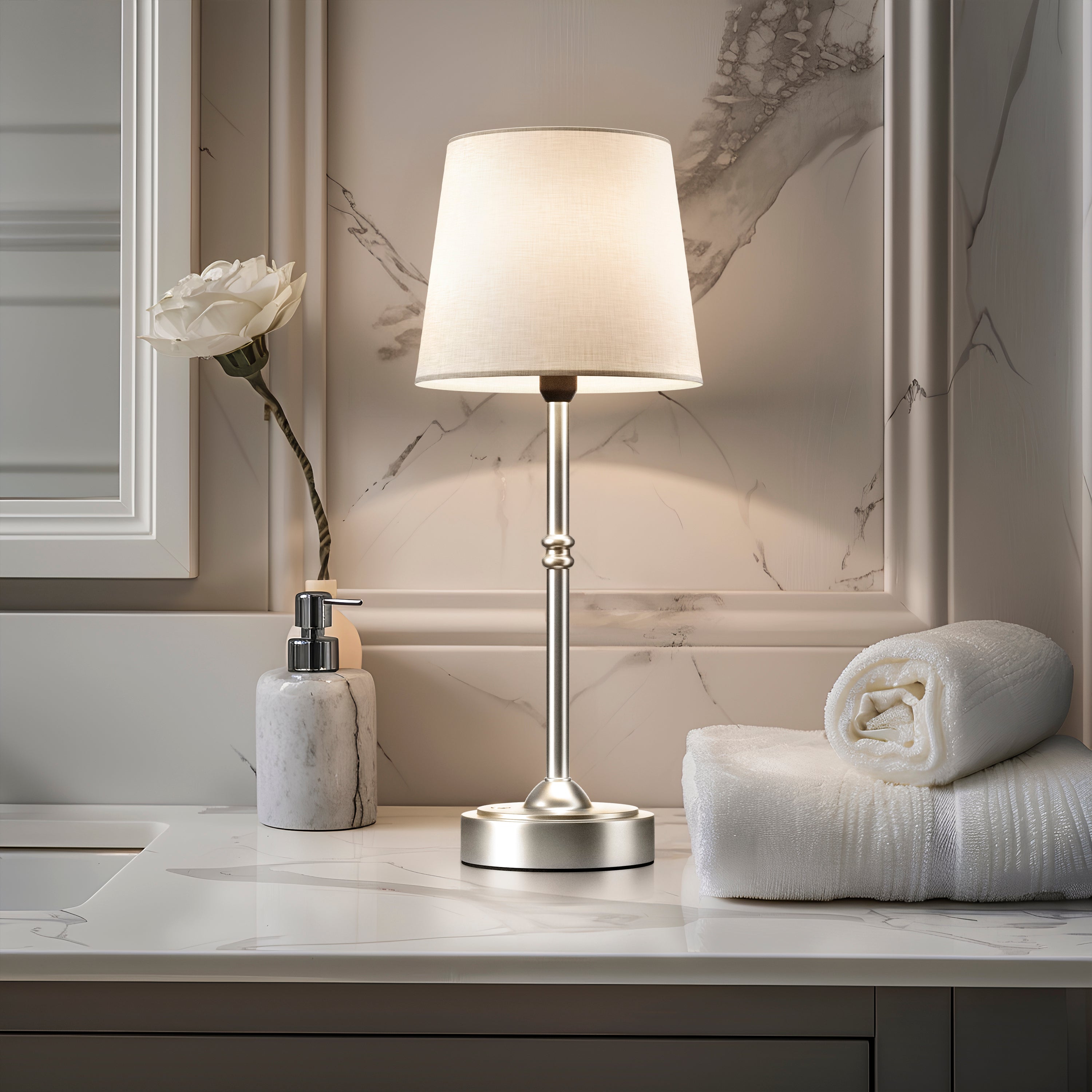 Tafellamp Oplaadbaar Draadloos Goud Wit Kap 40cm USB-C Touch Dimbaar Slaapkamer Woonkamer | Sansoti