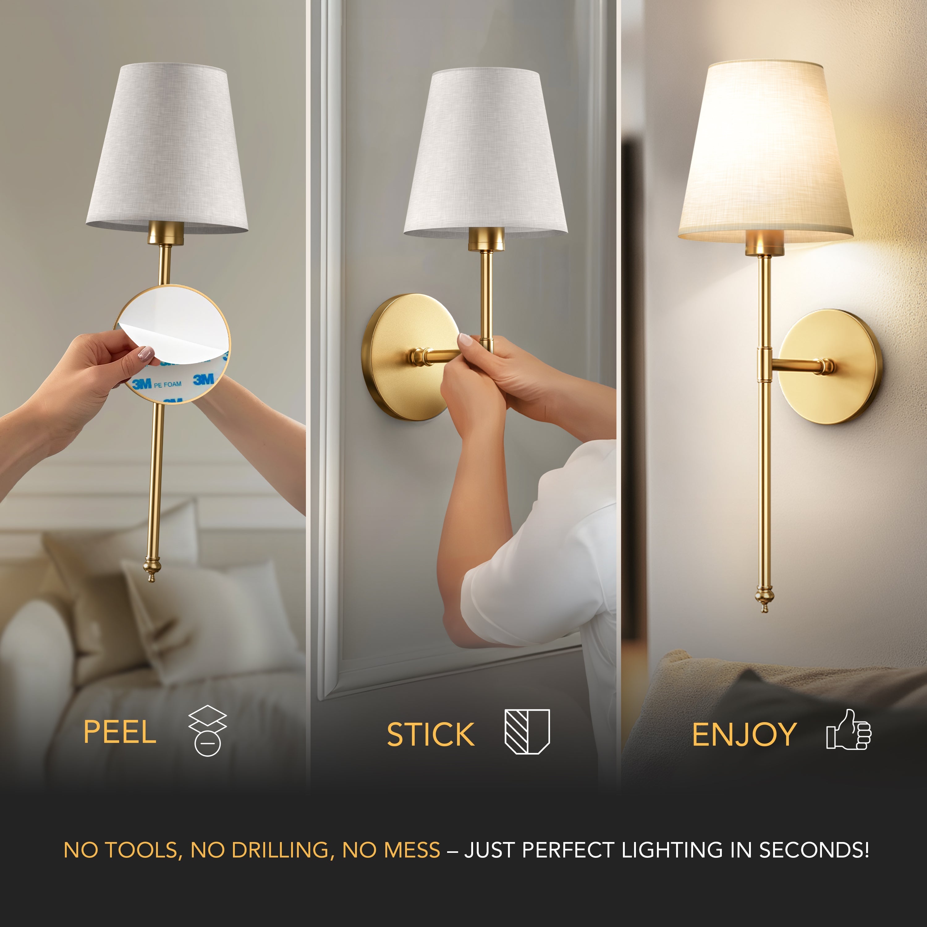 Applique murale sans perçage Sans fil 2 pièces Télécommande Dimmable Température de couleur réglable | Restfield