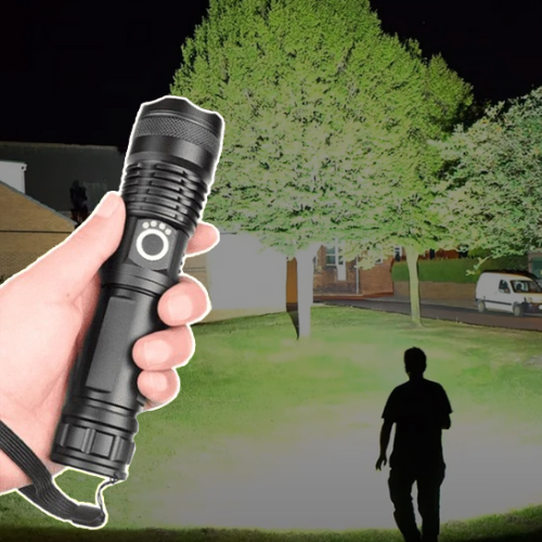 Ładowalna latarka LED 90000 lumenów, teleskopowa, USB, aluminiowa, wodoodporna, outdoorowa, na kemping, polowanie i do poszukiwań | Sansoti