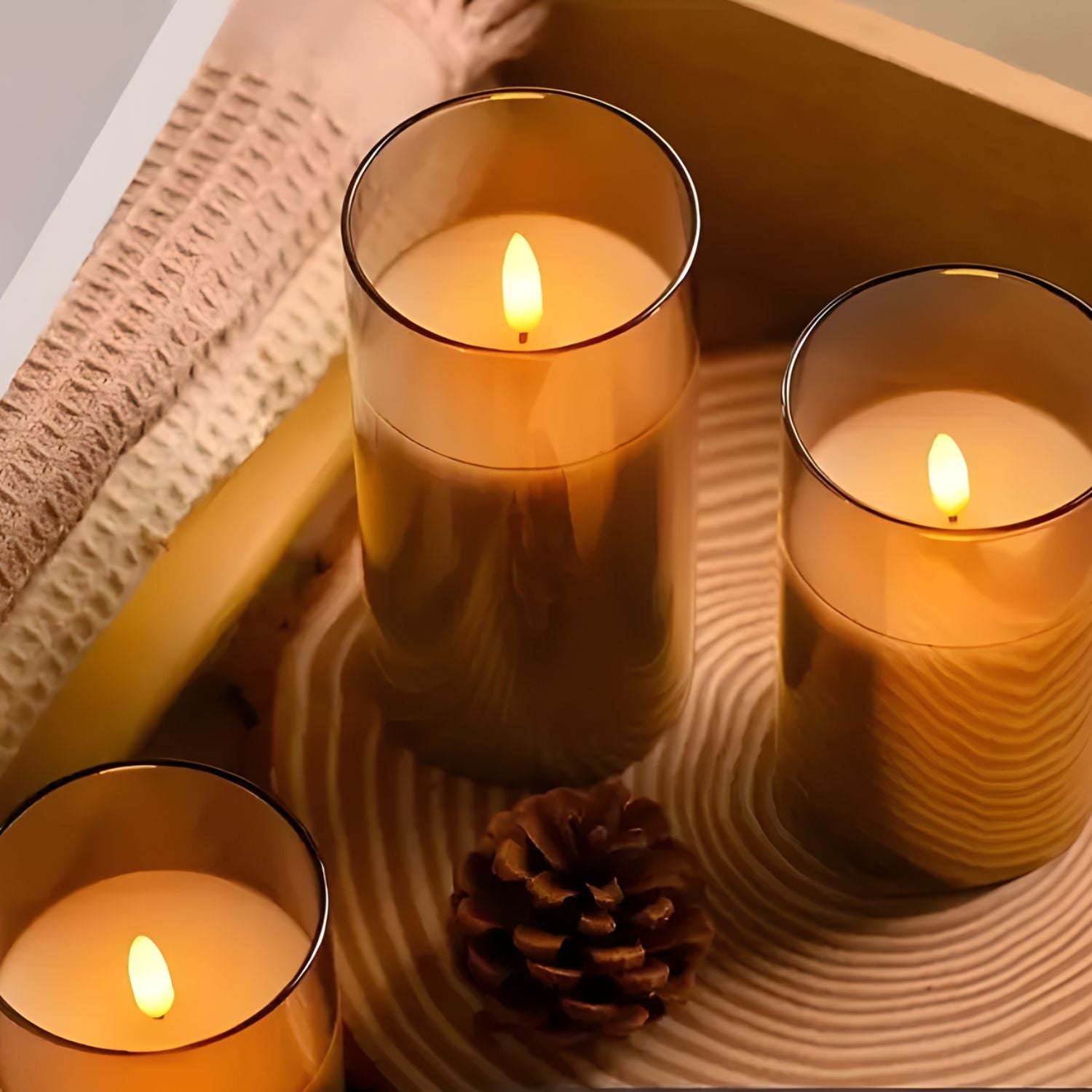 Bougies LED avec télécommande verre noir éclairage d’ambiance set minuterie intérieur moderne salon chambre décoration effet flamme réaliste | Restfield