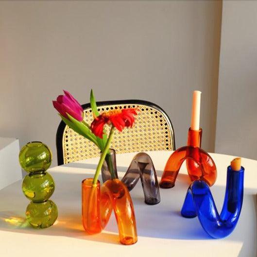 Vase verre soufflé boucle design hydroponique borosilicate coloré décoration table | Restfield
