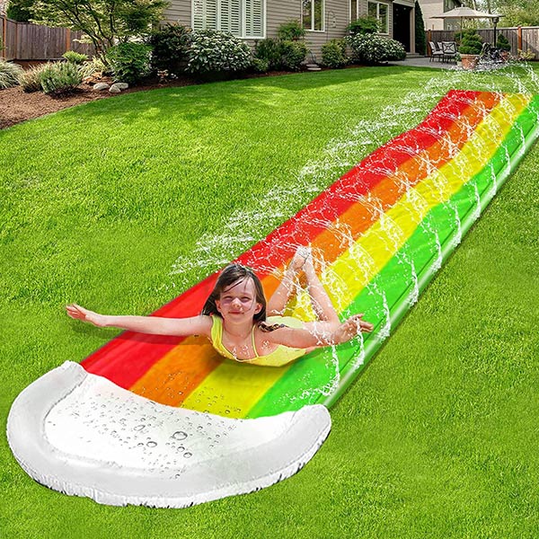 Inflatable Water Slide 488cm with Sprinkler System Rainbow Colors Summer Garden Fun Outdoor Toy for Children | Sansoti