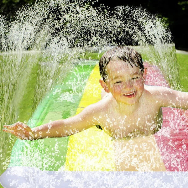 Inflatable Water Slide 488cm with Sprinkler System Rainbow Colors Summer Garden Fun Outdoor Toy for Children | Sansoti