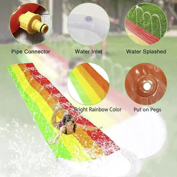 Inflatable Water Slide 488cm with Sprinkler System Rainbow Colors Summer Garden Fun Outdoor Toy for Children | Sansoti