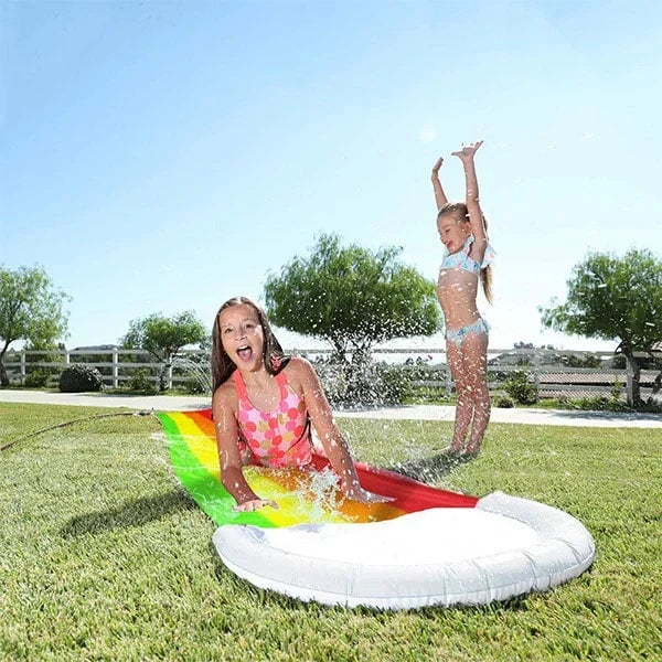 Inflatable Water Slide 488cm with Sprinkler System Rainbow Colors Summer Garden Fun Outdoor Toy for Children | Sansoti
