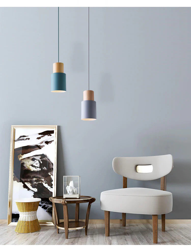 Suspension cylindre fer bois nickel brossé E27 scandinave salon salle à manger | Restfield