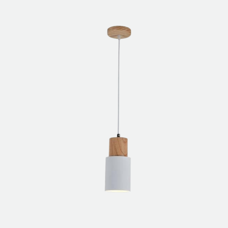 Suspension cylindre fer bois nickel brossé E27 scandinave salon salle à manger | Restfield