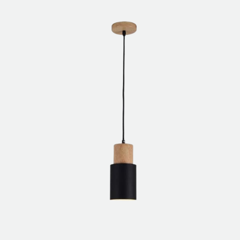 Suspension cylindre fer bois nickel brossé E27 scandinave salon salle à manger | Restfield