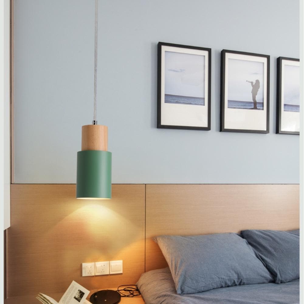 Suspension cylindre fer bois nickel brossé E27 scandinave salon salle à manger | Restfield