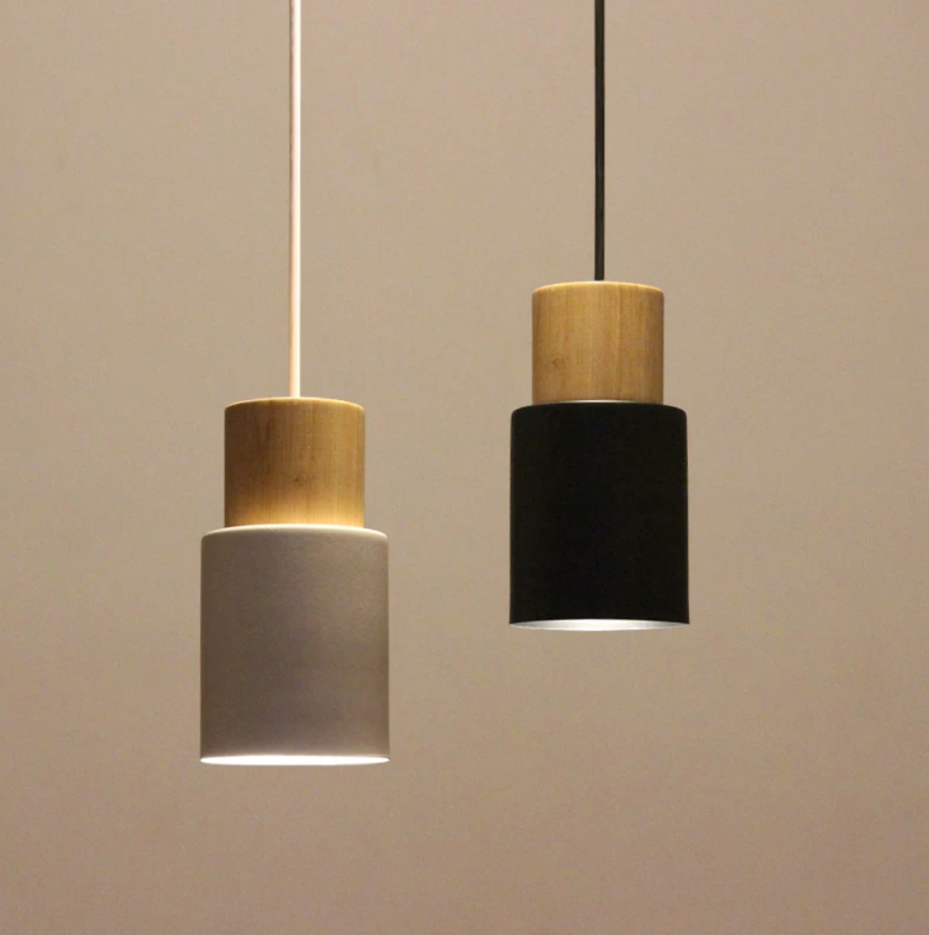 Suspension cylindre fer bois nickel brossé E27 scandinave salon salle à manger | Restfield