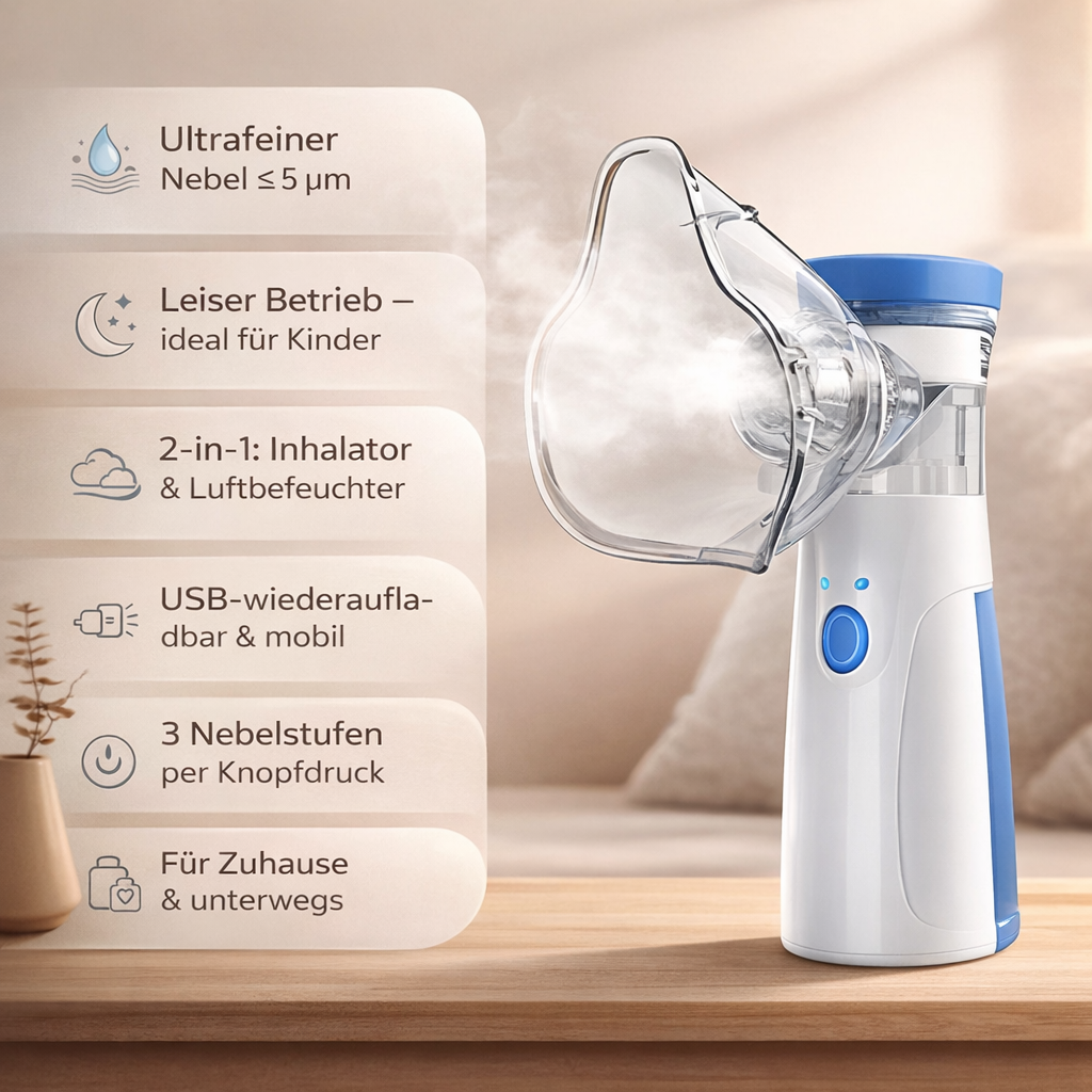 Draagbare Inhalator voor Thuis en Onderweg - Verstuivingsapparaat voor Kinderen en Volwassenen - Oplaadbaar via USB | Sansoti