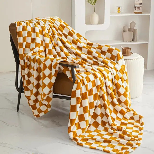Karierte Decke aus weichem, warmem Polyester-Jacquard für Wohnbereich und Schlafzimmer, dekoratives modernes skandinavisches Design | Sansoti