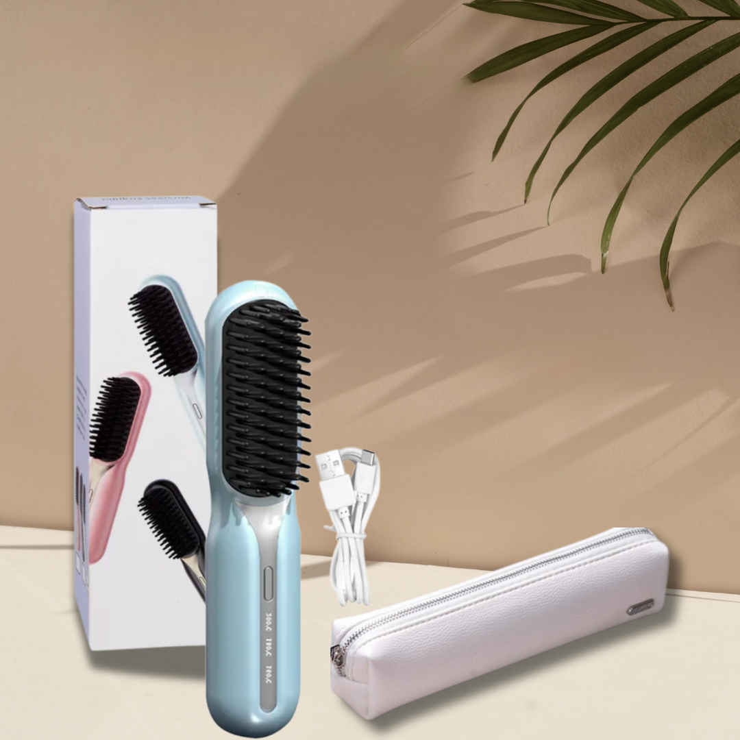 Draadloze Warmtestyler Borstel Oplaadbaar met Keramische Platen Ontkrullen Krullen Compact Reisformaat voor Alle Haartypes Thuis en Onderweg | Sansoti