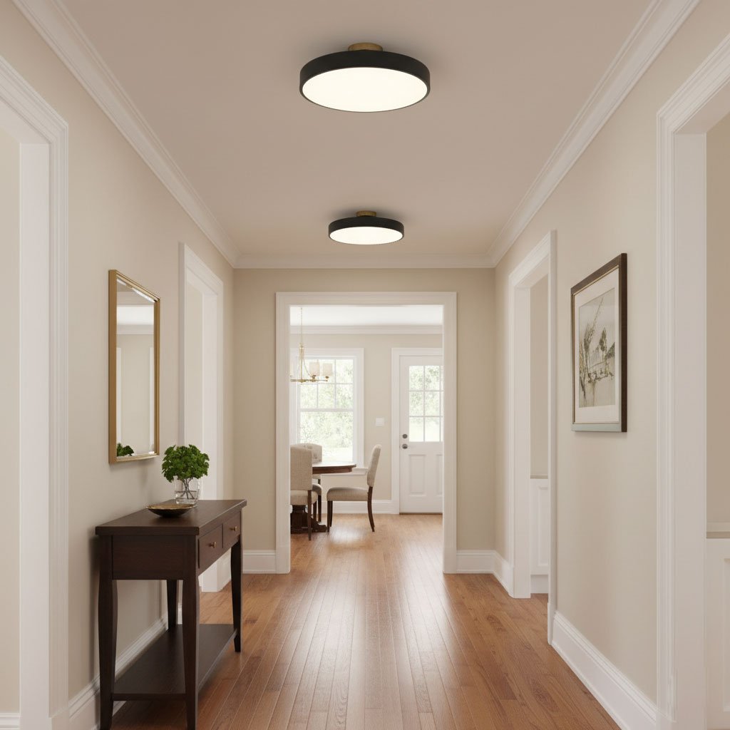 Isla Plafondlamp — Ronde Flush-Mount LED Plafonnière met Zwart Metalen Armatuur en Witte Diffuser | Ideaal voor Eetkamers, Kantoren en Moderne Interieurs | Verkrijgbaar in Zes Kleuren | Sansoti