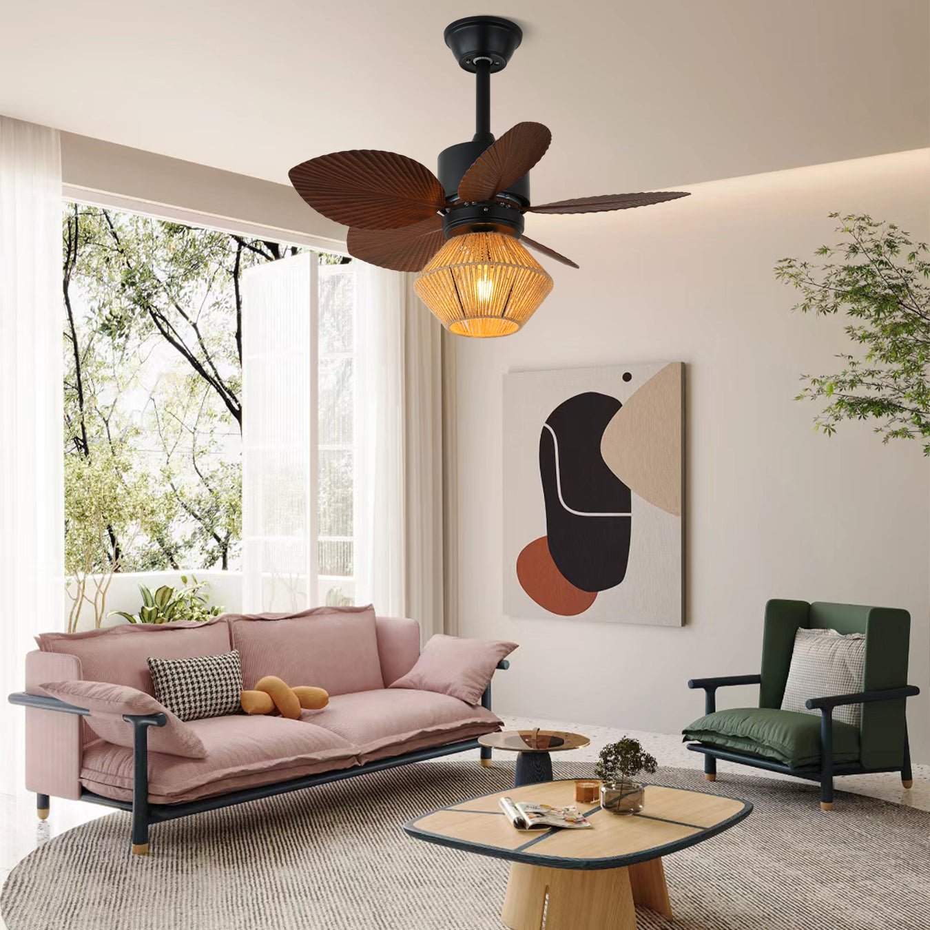 Plafondventilator met Verlichting Natuurlijk Rotan Tropisch Design Ø76cm | Sansoti