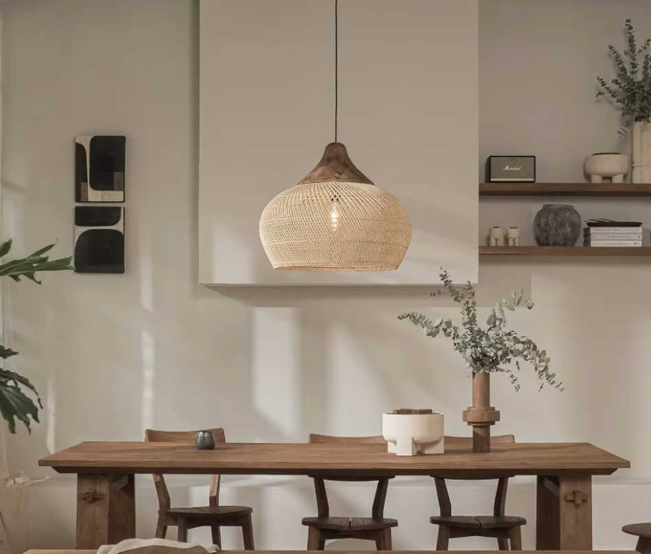 Handwoven Rattan Pendant Lamp Natural Ambient Lighting Scandinavian Design for Kitchen Living Room Dining Room | Sansoti