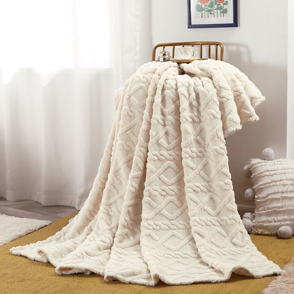 Wolkenplaid aus Fleece, 3D-Struktur, gestrickte Vier-Jahreszeiten-Kuscheldecke für Sofa und Bett, Elfenbein, Beige, Braun, Schwarz | Sansoti