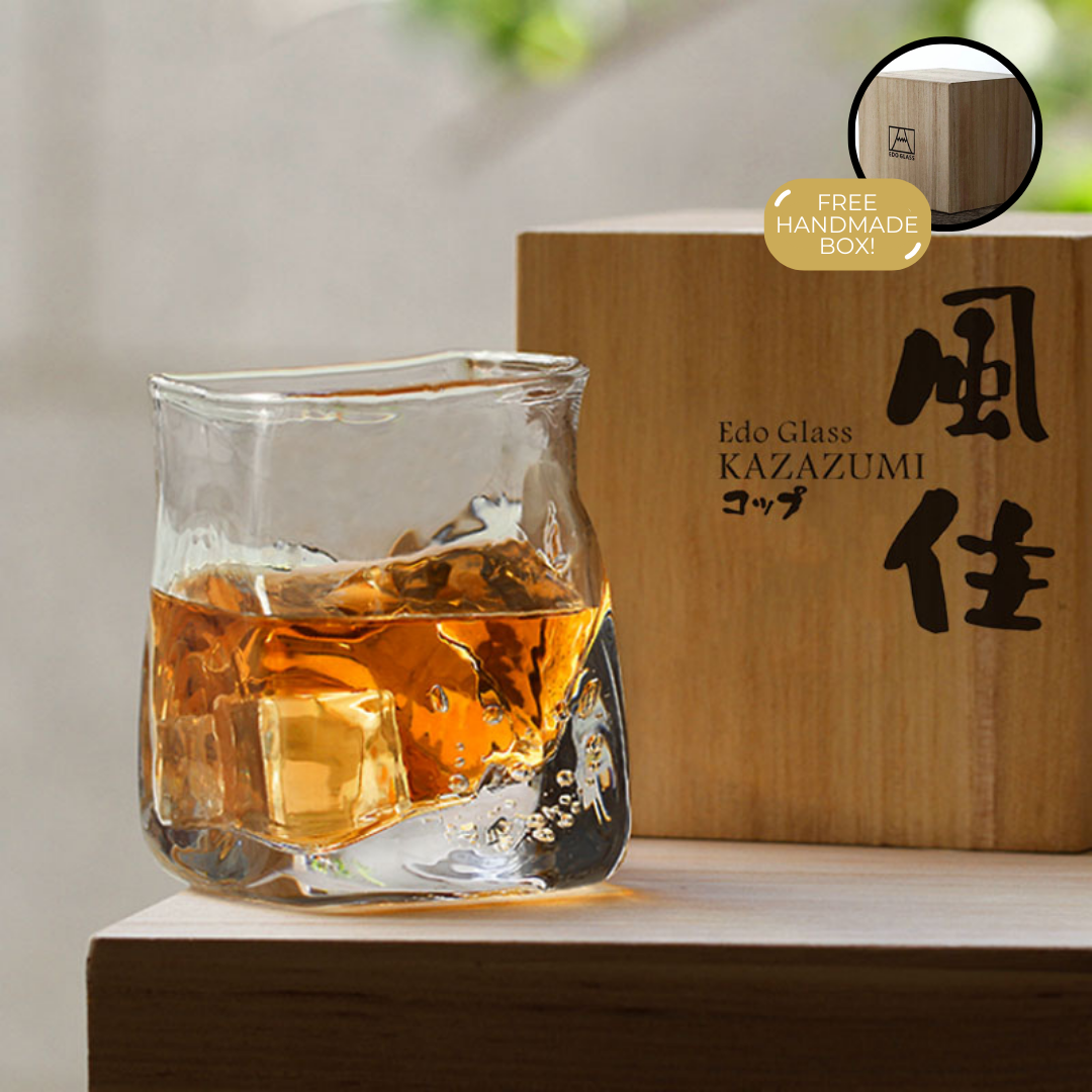 Handgemaakt Whiskyglas met Luchtbellen 255ml Kristalglas Transparant Robuust voor Single Malt Scotch Bourbon met Houten Luxe Giftbox Perfect Cadeau | Sansoti