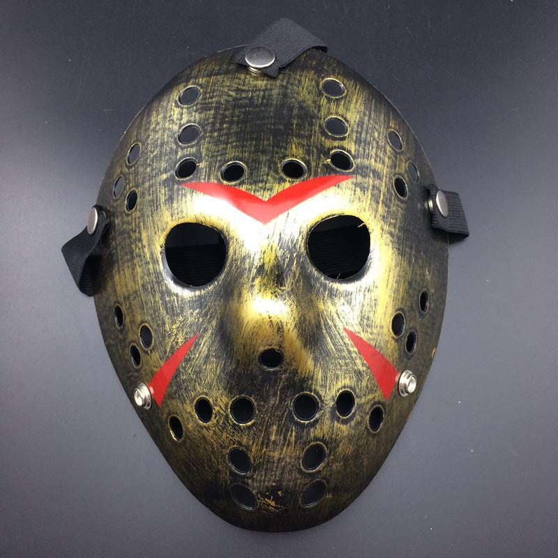 Maska horroru w stylu hokejowym dla dorosłych, strój imprezowy, akcesorium cosplay, złota, srebrna, biała lub żółta, na Halloween | Sansoti