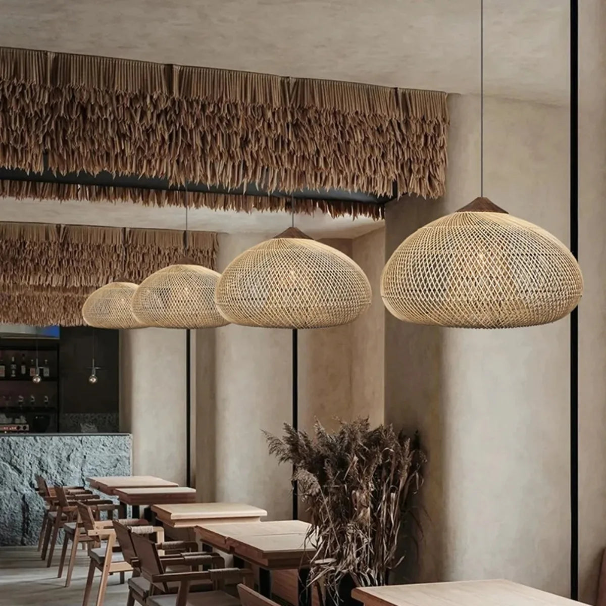 Handwoven Rattan Pendant Lamp Natural Ambient Lighting Scandinavian Design for Kitchen Living Room Dining Room | Sansoti