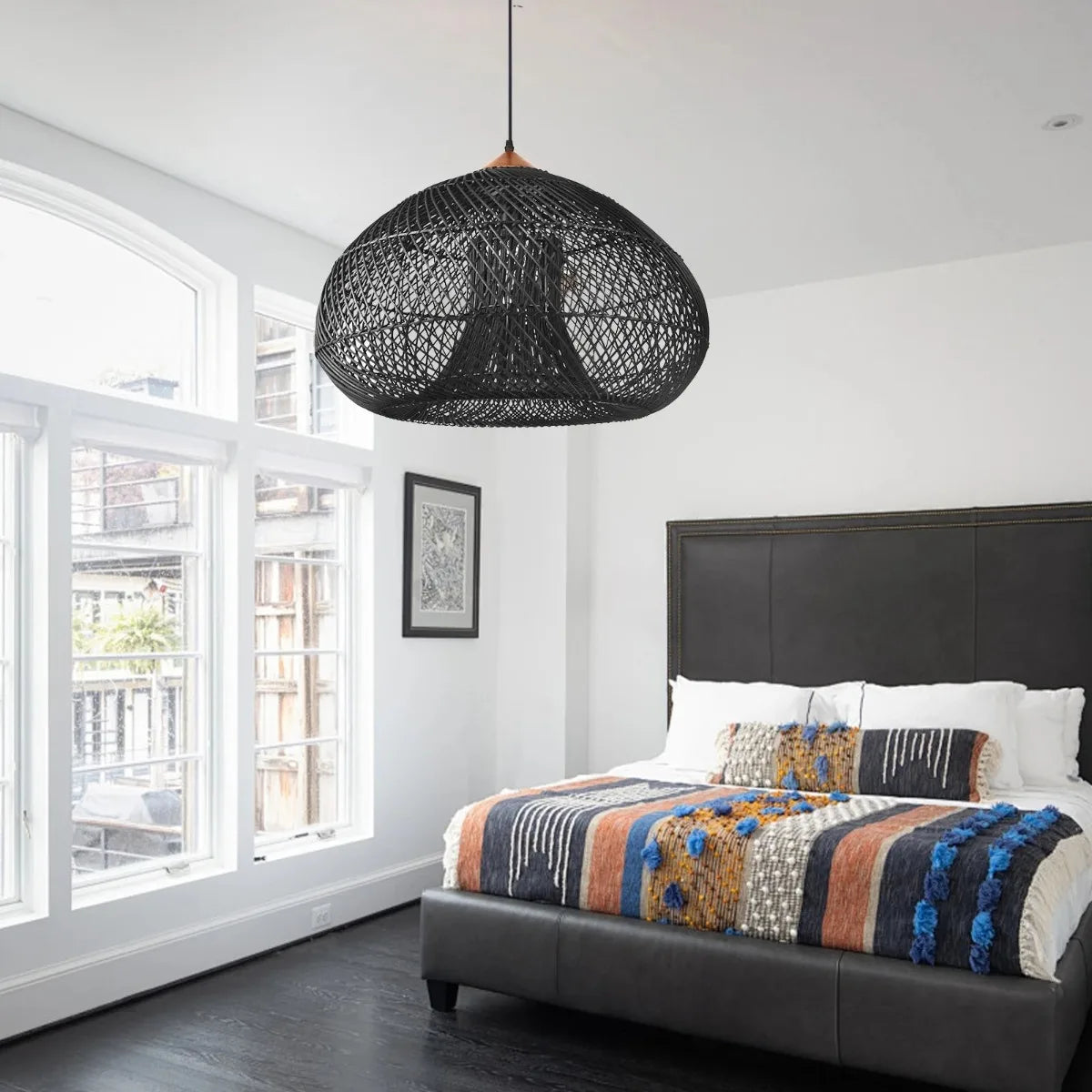 Handwoven Rattan Pendant Lamp Natural Ambient Lighting Scandinavian Design for Kitchen Living Room Dining Room | Sansoti