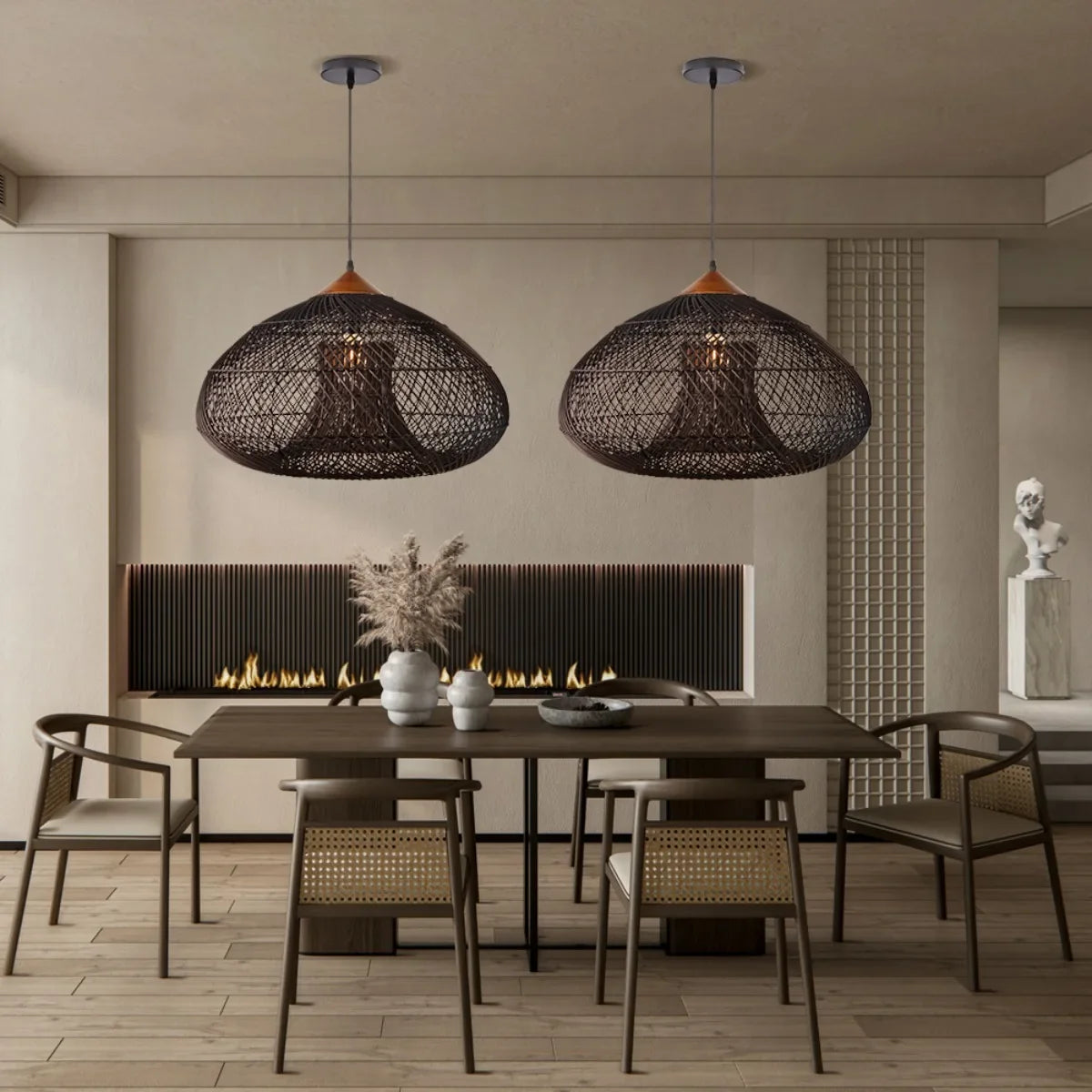 Handwoven Rattan Pendant Lamp Natural Ambient Lighting Scandinavian Design for Kitchen Living Room Dining Room | Sansoti