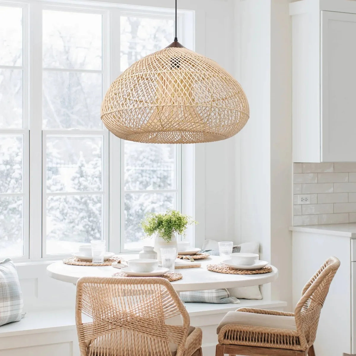 Handwoven Rattan Pendant Lamp Natural Ambient Lighting Scandinavian Design for Kitchen Living Room Dining Room | Sansoti