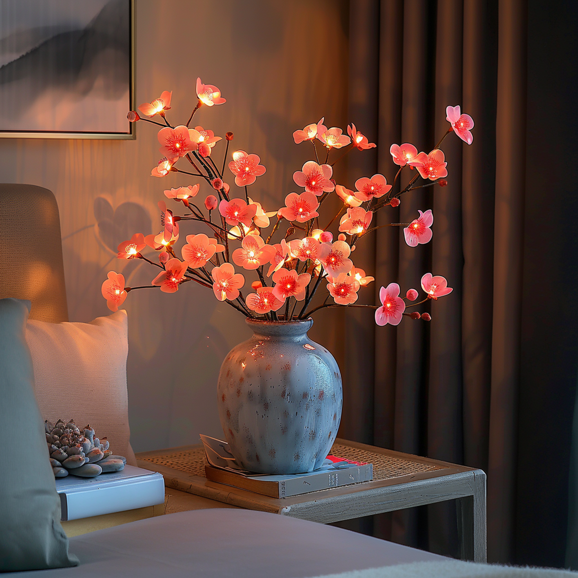 Lichtzweig Olivenzweig LED Warmweiß 70cm 120 Lämpchen Stimmungsbeleuchtung Dekorativer Zweig Lichterkette Wohnzimmer Schlafzimmer Batterie Weihnachten Natur