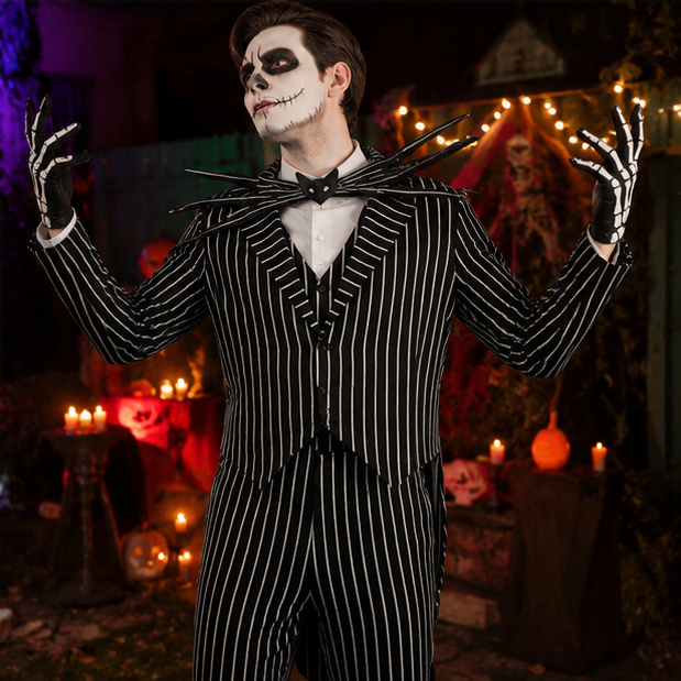 Striped Skeleton Costume with Mask Black-White Halloween Costume Carnival Party Dress-Up Clothing for Children | Sansoti