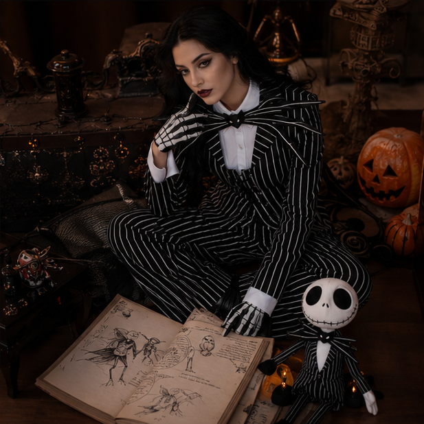 Striped Skeleton Costume with Mask Black-White Halloween Costume Carnival Party Dress-Up Clothing for Children | Sansoti