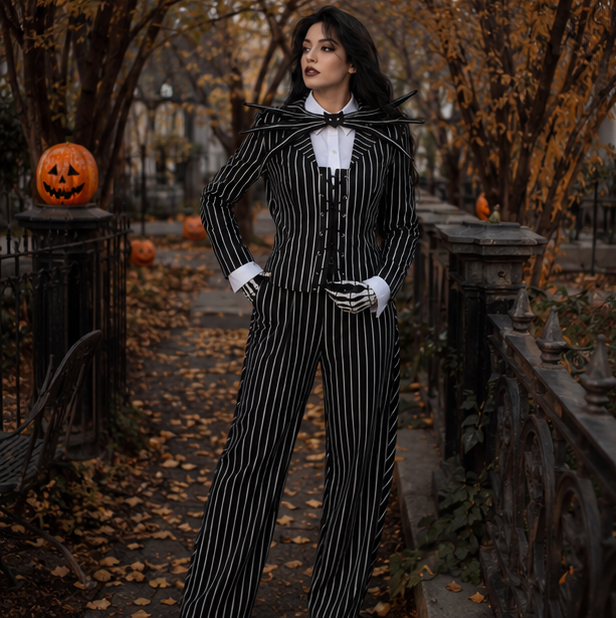 Striped Skeleton Costume with Mask Black-White Halloween Costume Carnival Party Dress-Up Clothing for Children | Sansoti