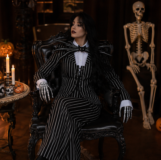 Striped Skeleton Costume with Mask Black-White Halloween Costume Carnival Party Dress-Up Clothing for Children | Sansoti
