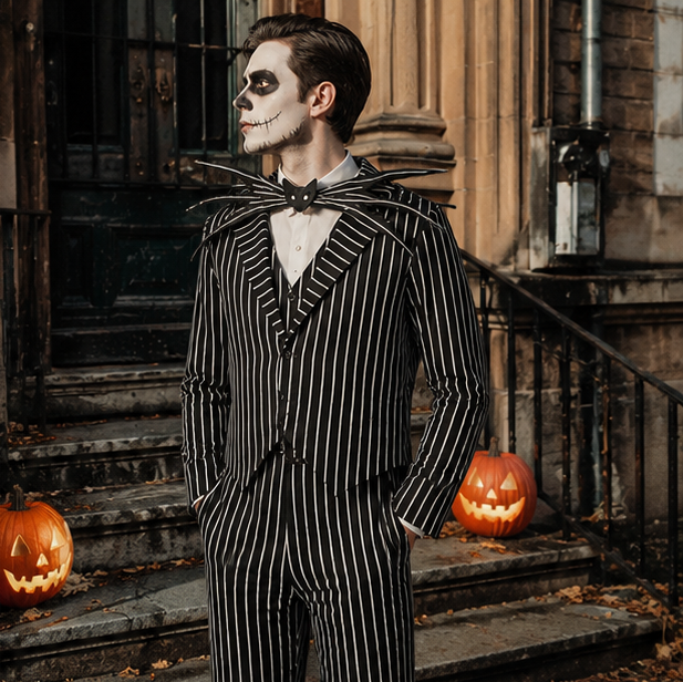 Striped Skeleton Costume with Mask Black-White Halloween Costume Carnival Party Dress-Up Clothing for Children | Sansoti