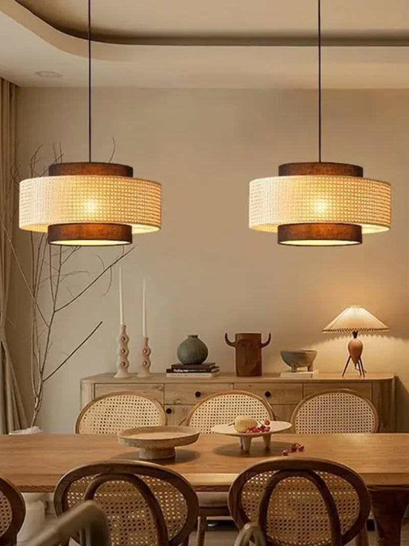 Handgeweven Hennep Hanglamp in Zen-Stijl – Natuurlijk Rotan Tromlamp voor Rustieke Sfeer | Sansoti