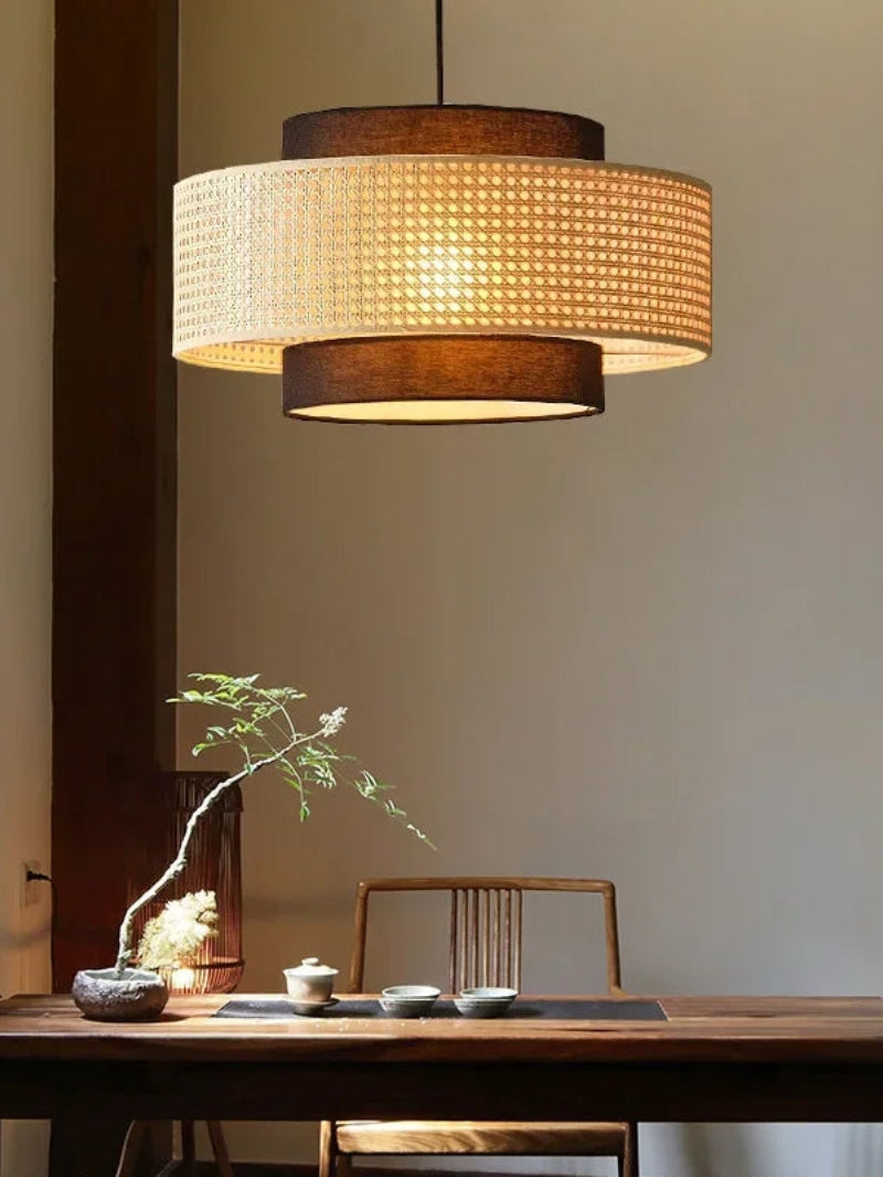Handgeweven Hennep Hanglamp in Zen-Stijl – Natuurlijk Rotan Tromlamp voor Rustieke Sfeer | Sansoti