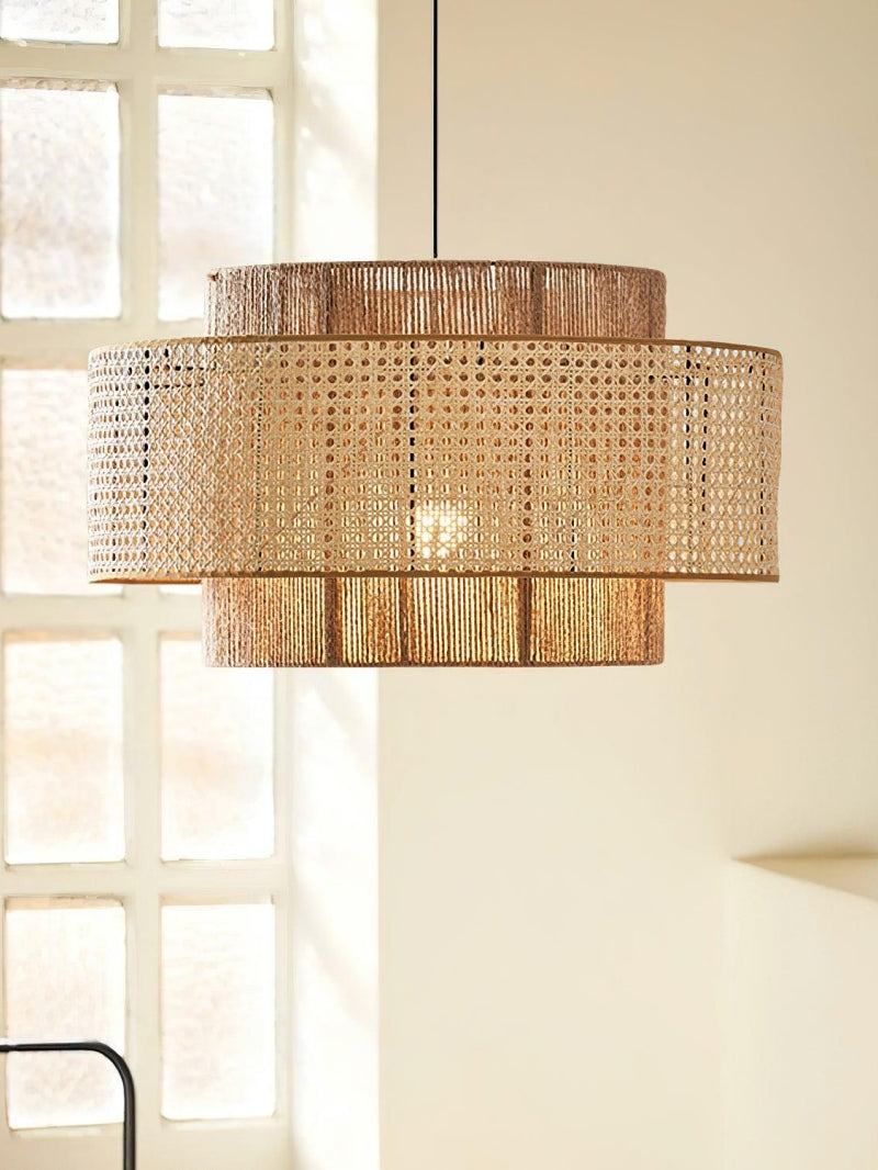 Handgeweven Hennep Hanglamp in Zen-Stijl – Natuurlijk Rotan Tromlamp voor Rustieke Sfeer | Sansoti