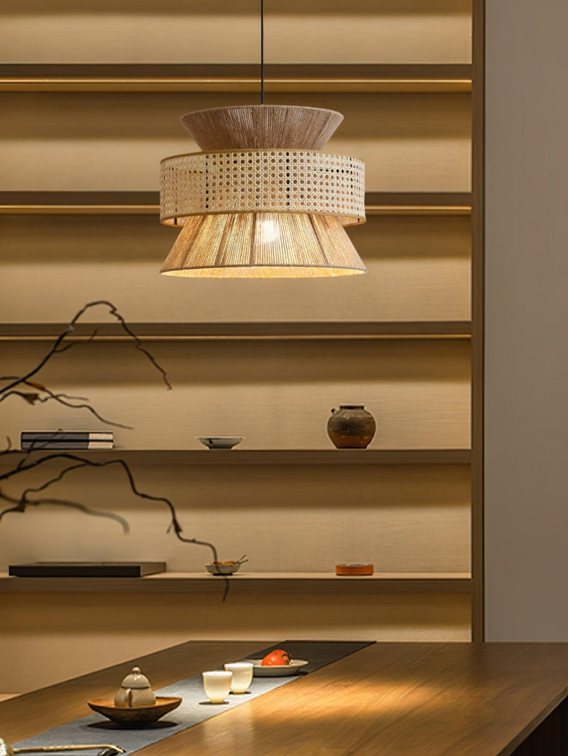 Handgeweven Hennep Hanglamp in Zen-Stijl – Natuurlijk Rotan Tromlamp voor Rustieke Sfeer | Sansoti