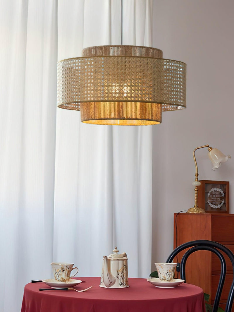 Handgeweven Hennep Hanglamp in Zen-Stijl – Natuurlijk Rotan Tromlamp voor Rustieke Sfeer | Sansoti